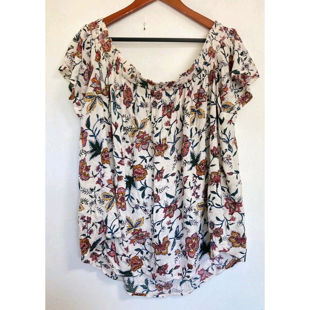 Old Navy Top Womens 2XL Blouse White Boho Floral Peasant Hipster Fairy Festival